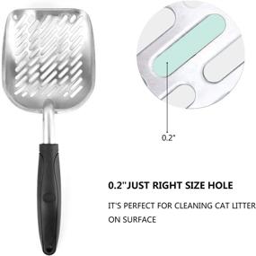 img 2 attached to XLSFPY Grey Metal Cat Litter Scoop with 1.6” Deep Shovel - Durable Poop Sifter for Kitty, 14” Flexible Long Handle, Non-Sticky Kitten Cleaning Tool