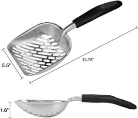 img 3 attached to XLSFPY Grey Metal Cat Litter Scoop with 1.6” Deep Shovel - Durable Poop Sifter for Kitty, 14” Flexible Long Handle, Non-Sticky Kitten Cleaning Tool