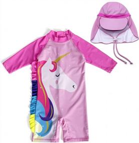 img 2 attached to 2-8Y Girls Unicorn Swimsuit - One Piece/Two Pieces Round Neck Rash Guard Bathing Suit By Jurebecia