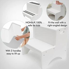img 3 attached to White Wooden 2-Step Stool For Kids With Non-Slip Mats & Handle - Bathroom Potty, Kitchen, Bedroom Home Use | Bonus Safety Feature