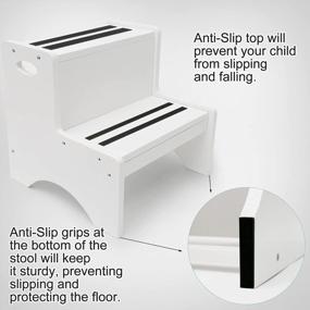 img 1 attached to White Wooden 2-Step Stool For Kids With Non-Slip Mats & Handle - Bathroom Potty, Kitchen, Bedroom Home Use | Bonus Safety Feature