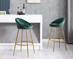 img 3 attached to Guyou Modern 30 Inches Bar Stools Set Of 2 With Back, Upholstered Velvet Stools For Kitchen Island Pub High Chair Stools Gold Legs 2PCS, Green