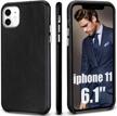 toovren iphone 11 case, iphone 11 leather case premium genuine protective ultra thin slim shockproof anti-scratch phone case hard back cover for apple iphone 11 6.1 inch 2019 black logo