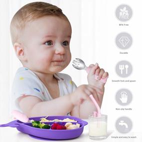 img 3 attached to 18 Month+ Baby Self-Feeding Training Flatware: Termichy Toddler Utensils Stainless Steel Fork Spoon & Silicone Straw Set With Travel Case (Pink)