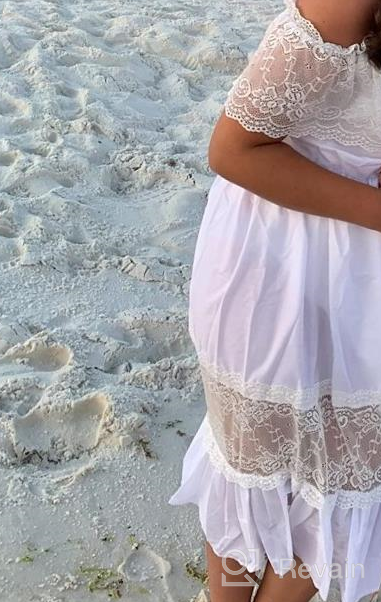 img 1 attached to Fioukiay Toddler Girl Wedding Princess Maxi Dress - Boho Off Shoulder Lace Ruffle Gown for Holidays review by Brandy Robinson