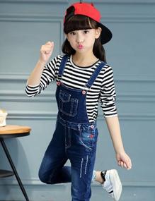 img 3 attached to Adjustable Strap Denim Bib Overalls For Girls - Big Kids' Long Jeans With Cotton Material - 1P