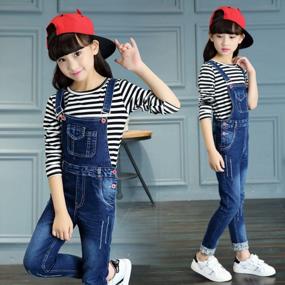 img 1 attached to Adjustable Strap Denim Bib Overalls For Girls - Big Kids' Long Jeans With Cotton Material - 1P