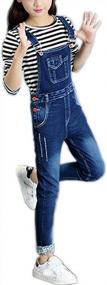 img 4 attached to Джинсовый комбинезон с регулируемым ремешком для девочек - Длинные джинсы для больших детей из хлопкового материала - 1P