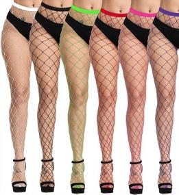 img 4 attached to 10 Styles High Waist Fishnet Stockings Tights Women Sexy Sheer Thigh High Garter Belt Mesh Pantyhose For Dance Costumes Party