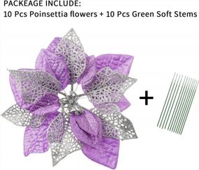 img 3 attached to 10 Pack Purple Glitter Poinsettia Bushes Artificial Christmas Flowers Tree Ornaments Decorations