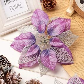 img 1 attached to 10 Pack Purple Glitter Poinsettia Bushes Artificial Christmas Flowers Tree Ornaments Decorations