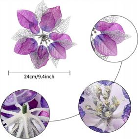img 2 attached to 10 Pack Purple Glitter Poinsettia Bushes Artificial Christmas Flowers Tree Ornaments Decorations