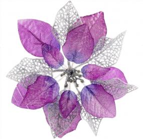 img 4 attached to 10 Pack Purple Glitter Poinsettia Bushes Artificial Christmas Flowers Tree Ornaments Decorations