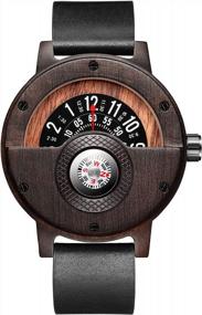 img 4 attached to Men'S Lightweight Handmade Wooden Watch - GORBEN Compass Turntable Quartz Sports Timepiece