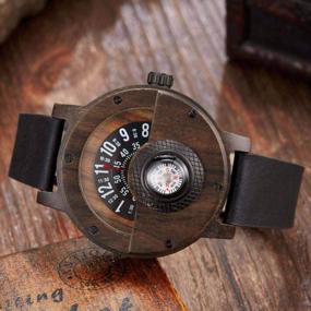 img 3 attached to Men'S Lightweight Handmade Wooden Watch - GORBEN Compass Turntable Quartz Sports Timepiece