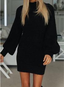 img 1 attached to Stylish And Comfy Ribbed Sweater Dress For Women: EXLURA Mock Neck Bodycon Mini Dress