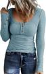 stylish women's henley t-shirt with long sleeves, button-down design, slim fit, ribbed knit, and scoop neck - perfect for everyday wear logo