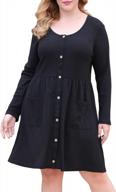 nemidor women's long sleeve casual button down midi loose dress plus size babydoll tunic dress with pockets nem256 logo