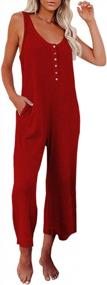 img 3 attached to Women'S Elegant Suspender Jumpsuit - Summer Round Neck Sleeveless Button Waffle Knit Overall Wide Leg Pants