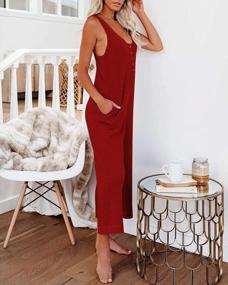 img 2 attached to Women'S Elegant Suspender Jumpsuit - Summer Round Neck Sleeveless Button Waffle Knit Overall Wide Leg Pants