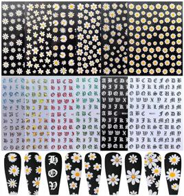 img 4 attached to Holographic Alphabet Nail Art Stickers: 12Sheet Flower Tattoos For Manicure Decorations