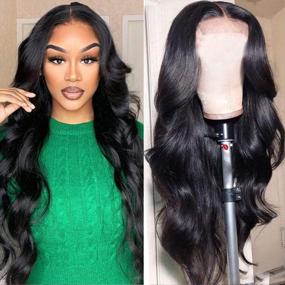 img 4 attached to Body Wave Lace Front Wigs Human Hair With HD Lace Frontal | 150% Density Natural Black Hair | 26-Inch Long | ALIMICE For Black Women