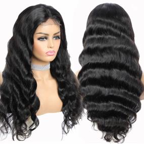 img 2 attached to Body Wave Lace Front Wigs Human Hair With HD Lace Frontal | 150% Density Natural Black Hair | 26-Inch Long | ALIMICE For Black Women