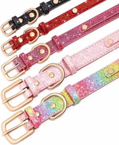 img 2 attached to Didog Personalized Glitter Dog Collars, PU Leather Custom Dog Collars With Bling Rhinestone Pet Name For Small Medium Dogs & Cats, Rainbow, XS