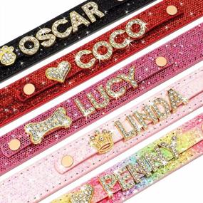 img 3 attached to Didog Personalized Glitter Dog Collars, PU Leather Custom Dog Collars With Bling Rhinestone Pet Name For Small Medium Dogs & Cats, Rainbow, XS