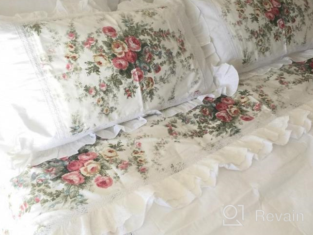 img 1 attached to Full Size 4-Pieces FADFAY Farmhouse Bedding Vintage Rose Floral Duvet Cover, White Lace & Ruffle Style 100% Cotton Exquisite Craft Elegant Shabby review by Kathy Jones