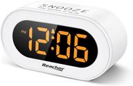 reacher orange led digital alarm clock with snooze, simple operation, brightness dimmer, adjustable volume, outlet powered compact clock for bedroom, bedside desk and shelf logo