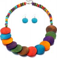 🌈 exquisite halawly multicolored beaded wood bead layered necklace: a stylish statement piece logo