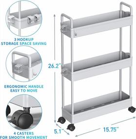img 3 attached to Gray Rolling Utility Cart With 3 Tiers - Organize Narrow Spaces In Kitchen, Bathroom, And Laundry Room With Slide Out Mobile Shelving Unit From SOLEJAZZ