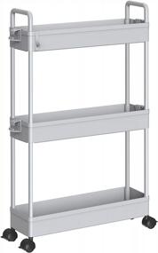 img 4 attached to Gray Rolling Utility Cart With 3 Tiers - Organize Narrow Spaces In Kitchen, Bathroom, And Laundry Room With Slide Out Mobile Shelving Unit From SOLEJAZZ
