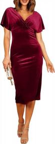 img 4 attached to Elegant Velvet Wrap V-Neck Midi Dress With Ruched Bodycon Styling And Split Hem For Women'S Cocktail Parties By MITILLY