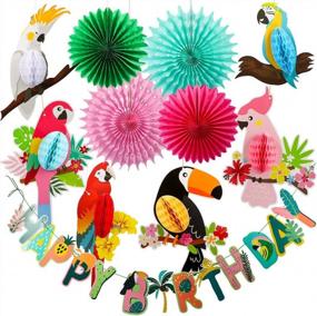 img 4 attached to Украшения для вечеринок с тропическими птицами - вырезы из бумаги в виде сот для попугаев на день рождения, гавайские вечеринки, вечеринки в тропическом лесу и летние вечеринки от PAMISO
