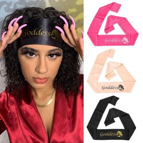 img 3 attached to Multi-Purpose Satin Edge Scarf Set For Hair, Lace Wig & Makeup - Includes 3Pcs In Black, Rose & Pink