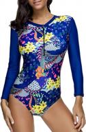 ayliss long sleeve rash guard tankini with eye-catching print for women's surfing and swimming logo