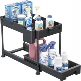img 3 attached to 2 Tier Sliding Cabinet Basket Organizer With Hooks And Dividers - SPACEKEEPER Under Sink Organizer For Bathroom And Kitchen, Multipurpose Storage Shelf With Hanging Cup, In Black