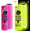 protective silicone case with lanyard for fire stick remote 3rd gen and 4k/4k max with alexa voice remote - 2 pack - glows in the dark - anti-slip cover in glow yellow & rose red logo
