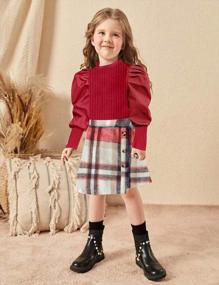img 3 attached to Adorable Fall/Winter Outfit Set For Little Girls - DONWEN Puff Sleeve Tops & Plaid Mini Skirts!