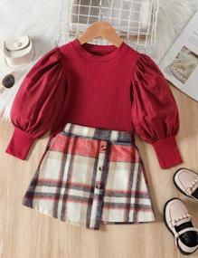 img 1 attached to Adorable Fall/Winter Outfit Set For Little Girls - DONWEN Puff Sleeve Tops & Plaid Mini Skirts!