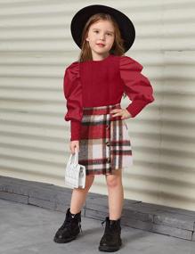 img 2 attached to Adorable Fall/Winter Outfit Set For Little Girls - DONWEN Puff Sleeve Tops & Plaid Mini Skirts!