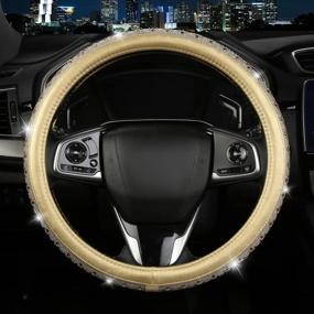 img 3 attached to 💎 Sparkling Crystal Rhinestones Steering Wheel Cover for Women & Girls - Bling Diamond Leather M