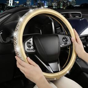 img 1 attached to 💎 Sparkling Crystal Rhinestones Steering Wheel Cover for Women & Girls - Bling Diamond Leather M