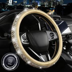 img 4 attached to 💎 Sparkling Crystal Rhinestones Steering Wheel Cover for Women & Girls - Bling Diamond Leather M