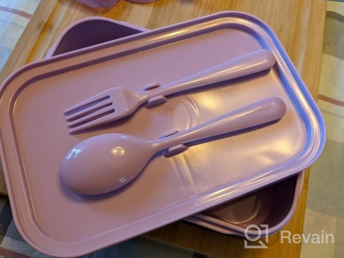 img 1 attached to Leak-Proof Bento Lunch Box With 3 Compartments And Flatware Included For Adults And Kids - Jeopace Blue Bento Boxes, Microwave Safe Lunch Containers review by Enes Patiag