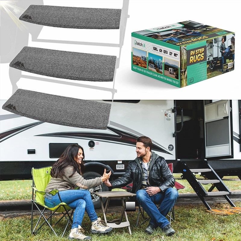  RVGUARD 3 Pack RV Step Rugs 22 Inch RV Step Covers Wrap Around  Camper Stair Rugs for Radius Steps (Black) : Automotive