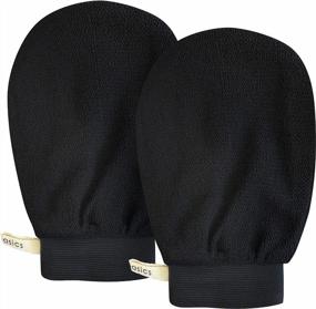 img 4 attached to MainBasics Korean Exfoliating Mitts: 100% Viscose Fiber For Soft Skin - Dead Skin Remover & Body Exfoliator Scrubber (1 Pair, Black)