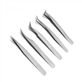 img 4 attached to Quewel Eyelash Extension Tweezers Set Eyelash Applicator Tool Curved And Straight Pointed Tweezers Lash Extension Supplies Stainless Steel Precision Tweezers Silver (Matte,5 Pcs)